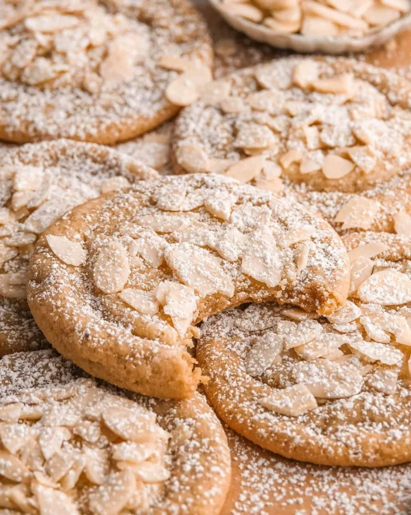 Delicate almond cookies topped with sliced almonds