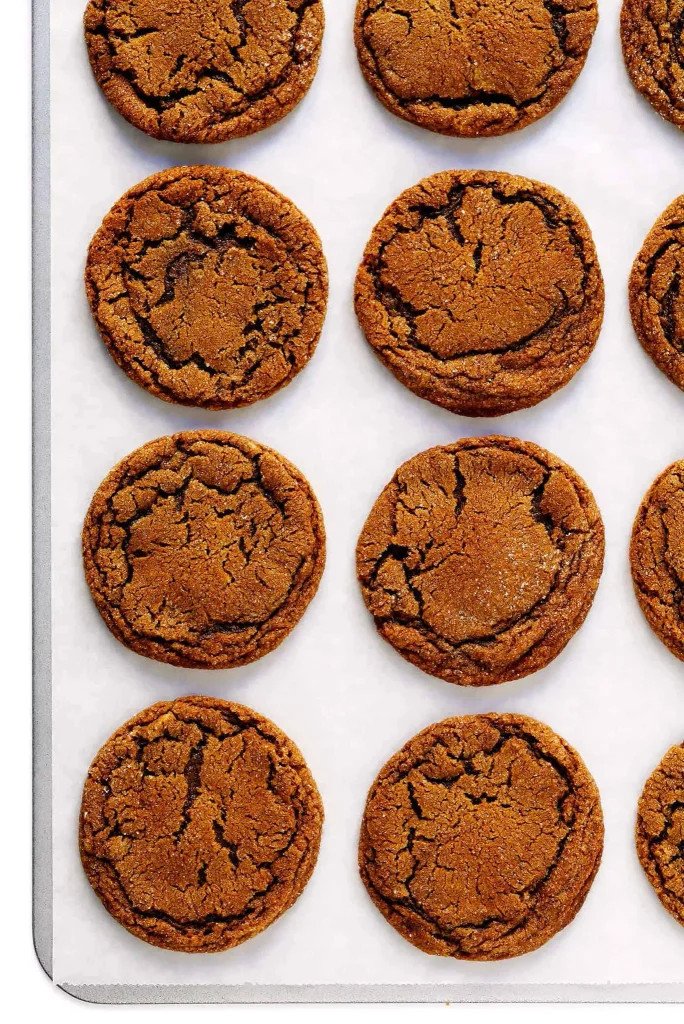 Soft ginger molasses cookies with a crackled spiced surface