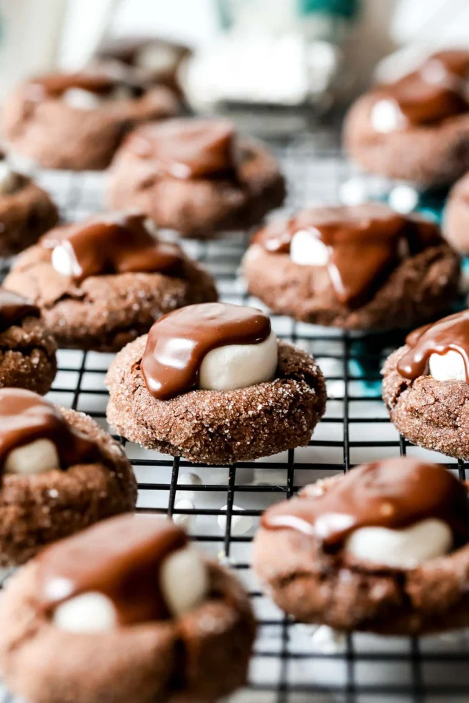 Hot chocolate cookies topped with marshmallows and chocolate