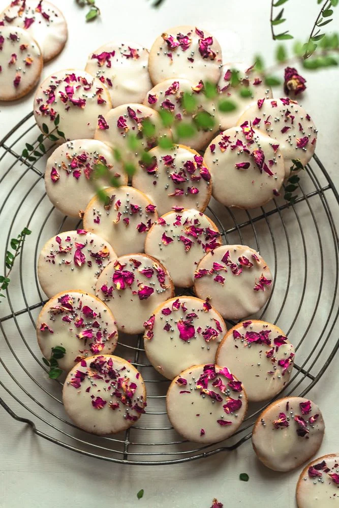 Festive vegan Christmas cookies decorated with simple holiday toppings