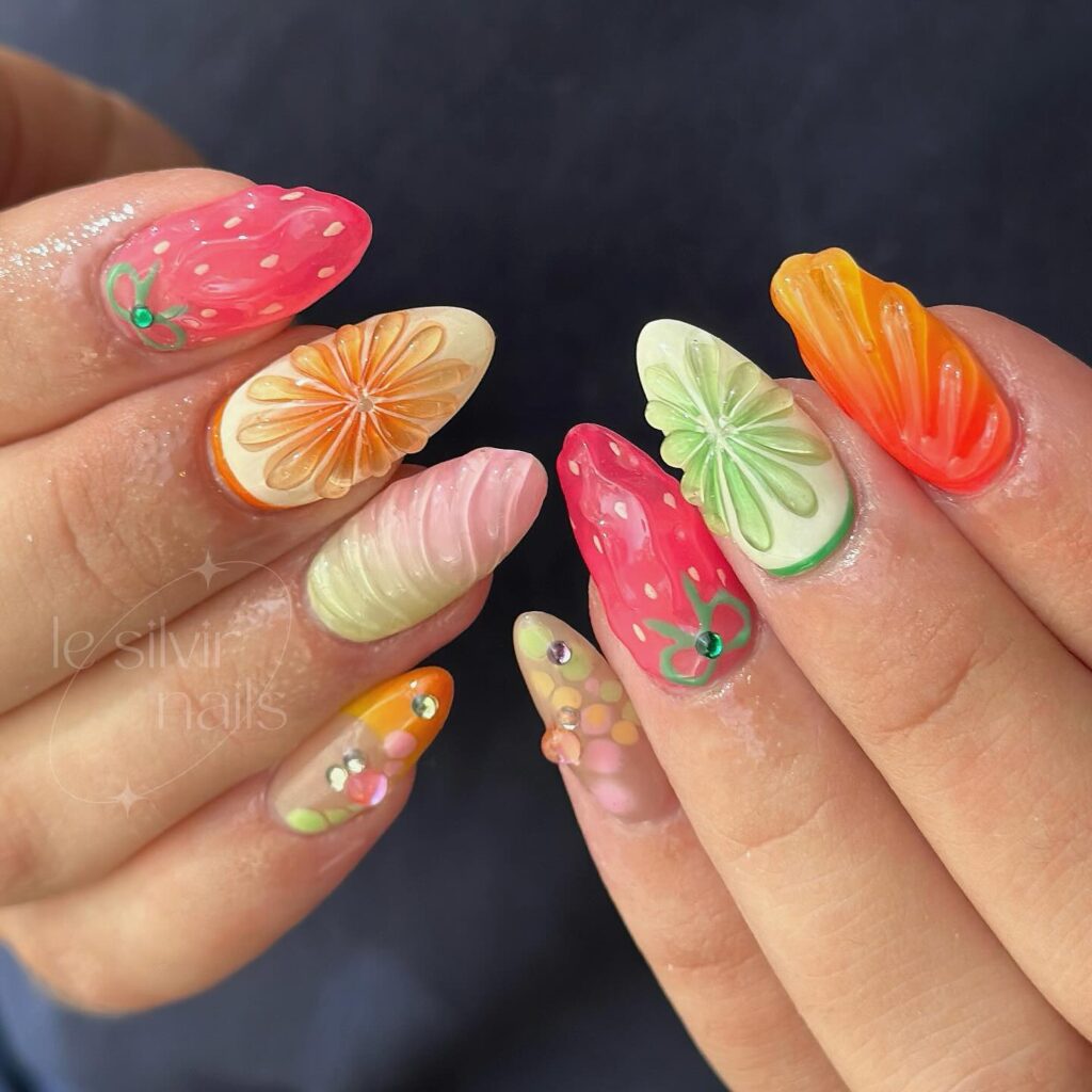 A stylish collection of almond nails featuring seasonal almond nails and creative nail art Ideas.