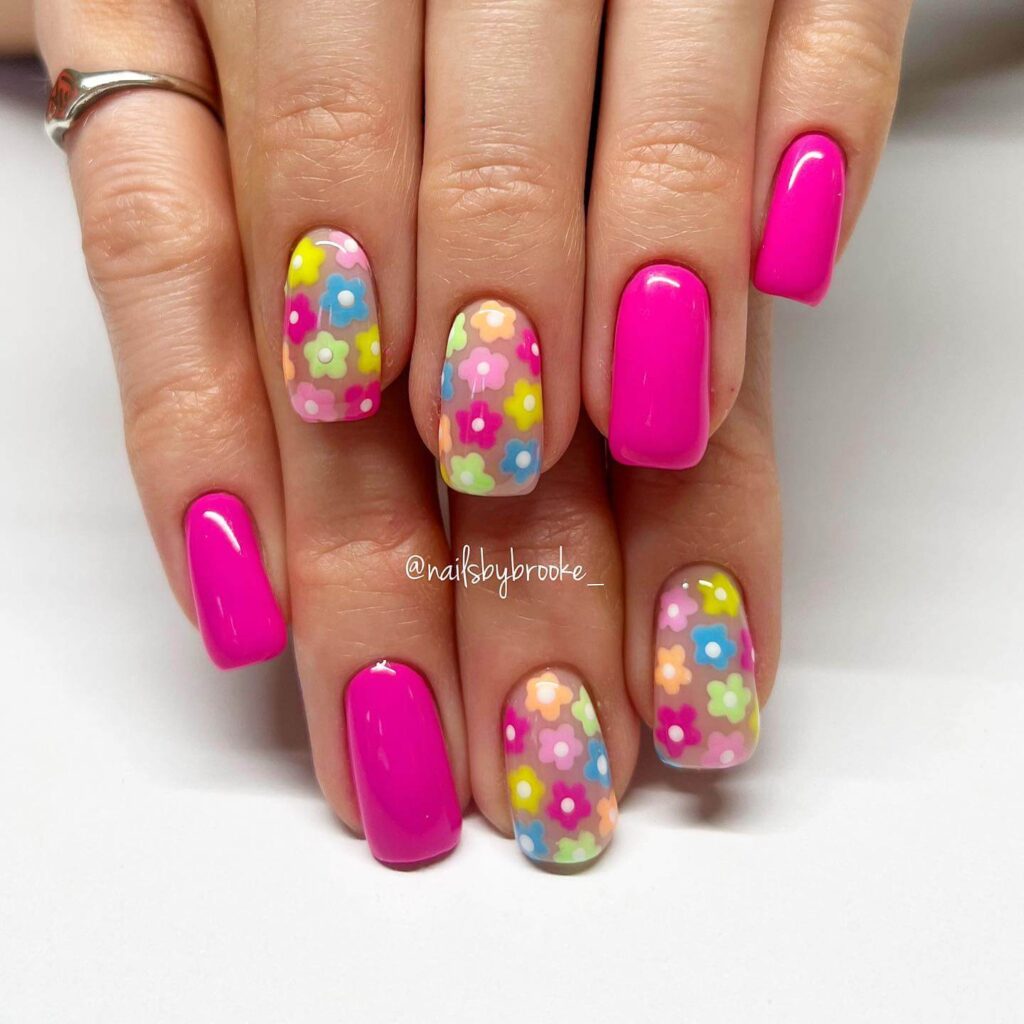 A collection of flower nails featuring spring nail colors, summer flower nails, hand-painted floral nail designs, and elegant pastel nail art.