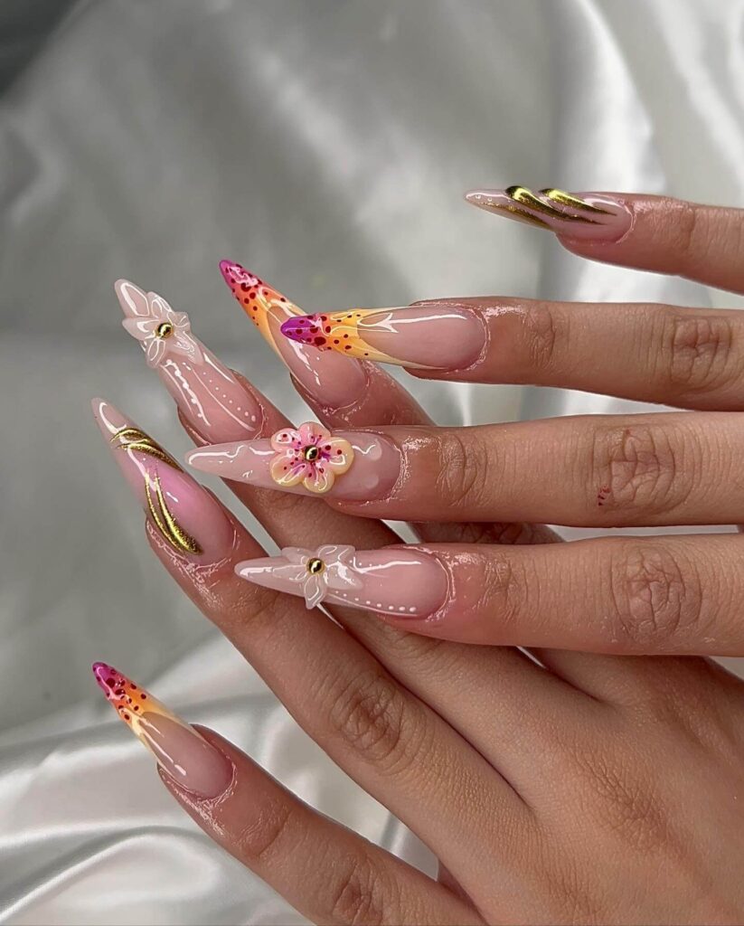 A collection of flower nails featuring spring nail colors, summer flower nails, hand-painted floral nail designs, and elegant pastel nail art.