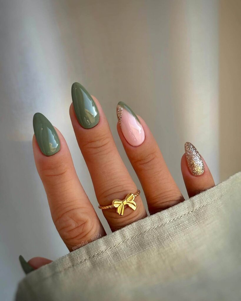 A stunning collection of green nail designs, featuring neon green nails, dark green stiletto nails, and mint green manicures.