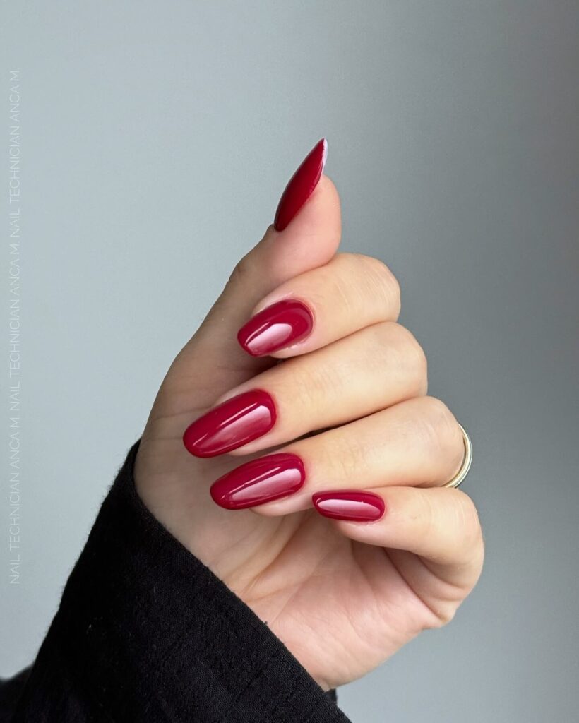 A collection of oval nails featuring glossy, matte, and minimalist designs, perfect for a chic and sophisticated manicure.