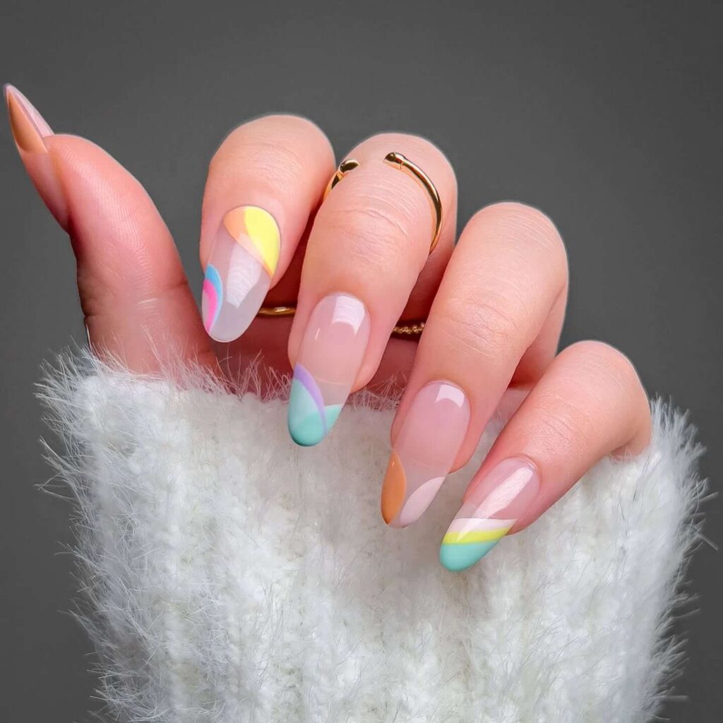 A stunning array of pastel nails with marble nail art and colorful pastel nail polish designs.
