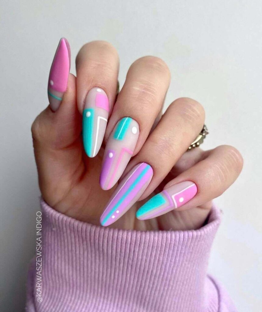 A stunning array of pastel nails with marble nail art and colorful pastel nail polish designs.
