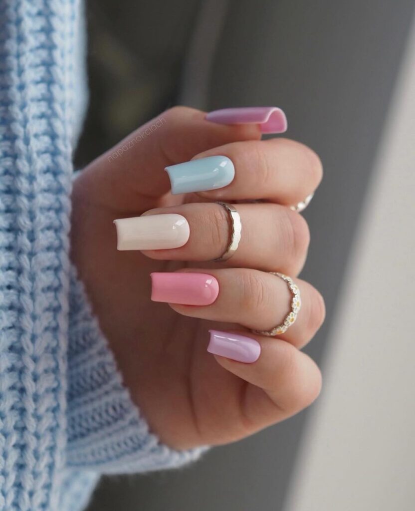 A stunning array of pastel nails with marble nail art and colorful pastel nail polish designs.
