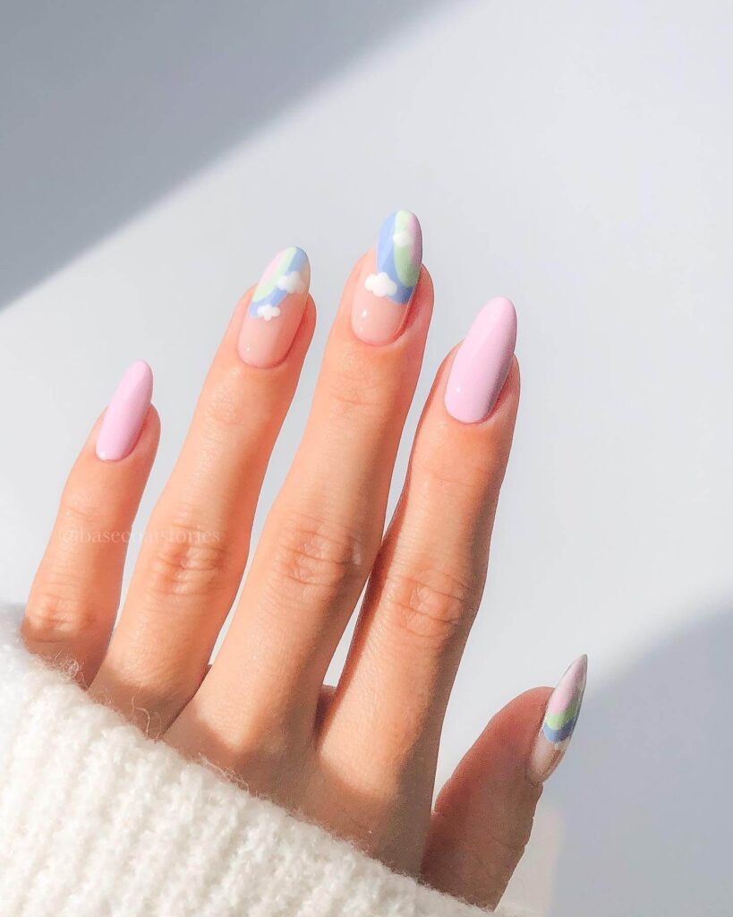 A stunning array of pastel nails with marble nail art and colorful pastel nail polish designs.
