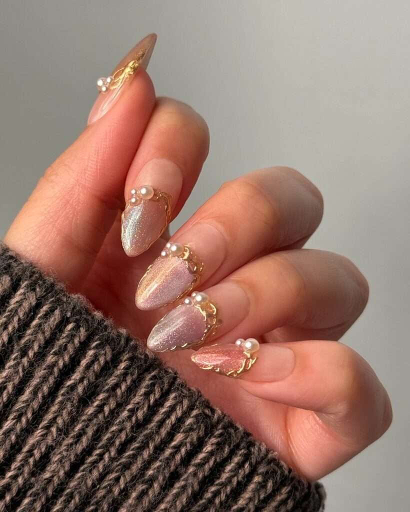 Elegant pearl nails featuring natural to acrylic designs, explore pearl nails for weddings, proms, and formal occasions.