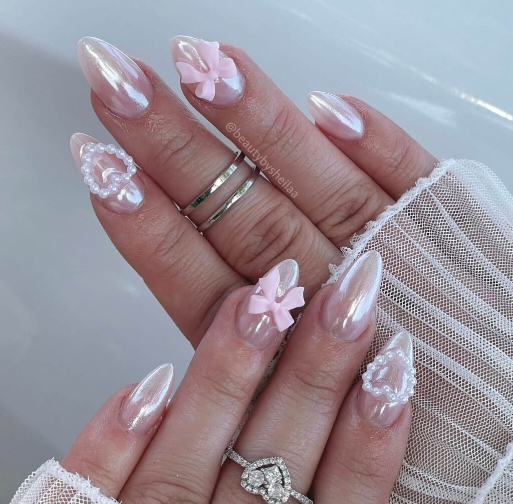 Elegant pearl nails featuring natural to acrylic designs, explore pearl nails for weddings, proms, and formal occasions.